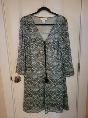 Skye's the Limit Sage Green & Black Lace-Print Midi Dress